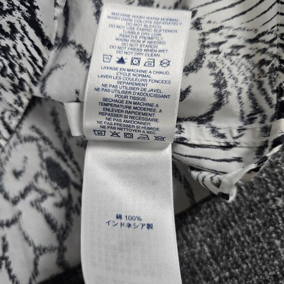 Lands End Womens Monochrome Floral Long Sleeve Button Up Size 10P Petite Casual - Picture 5 of 9